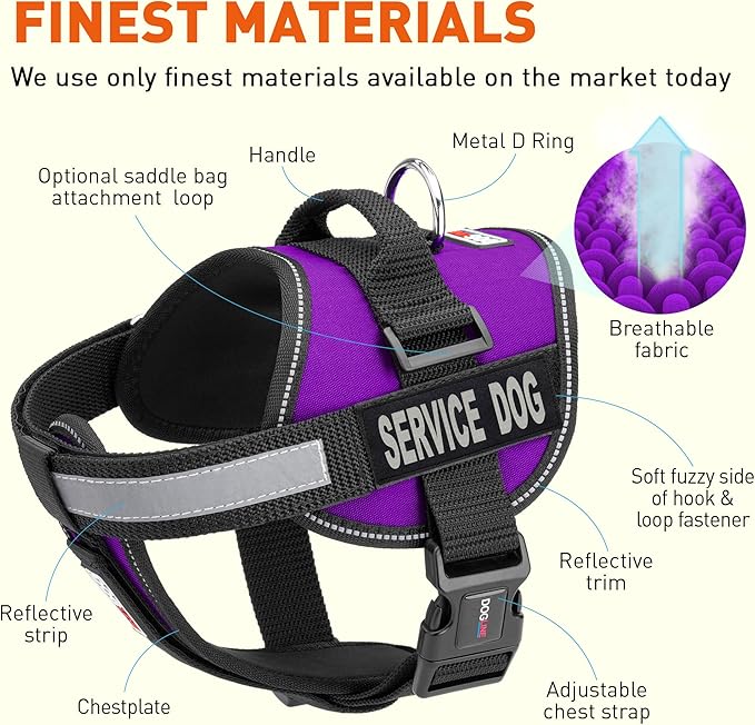 Dogline Unimax Service Dog Vest and Free Service Dog ID Badge with ADA Law, Large, Purple