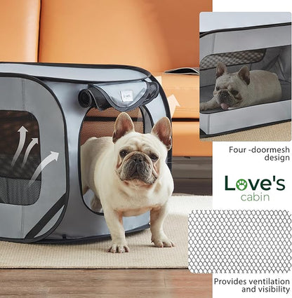 Love's cabin 42in Portable Large Dog Bed - Pop Up Dog Kennel, Indoor Outdoor Crate for Pets, Portable Car Seat Kennel, Cat Bed Collection, Grey
