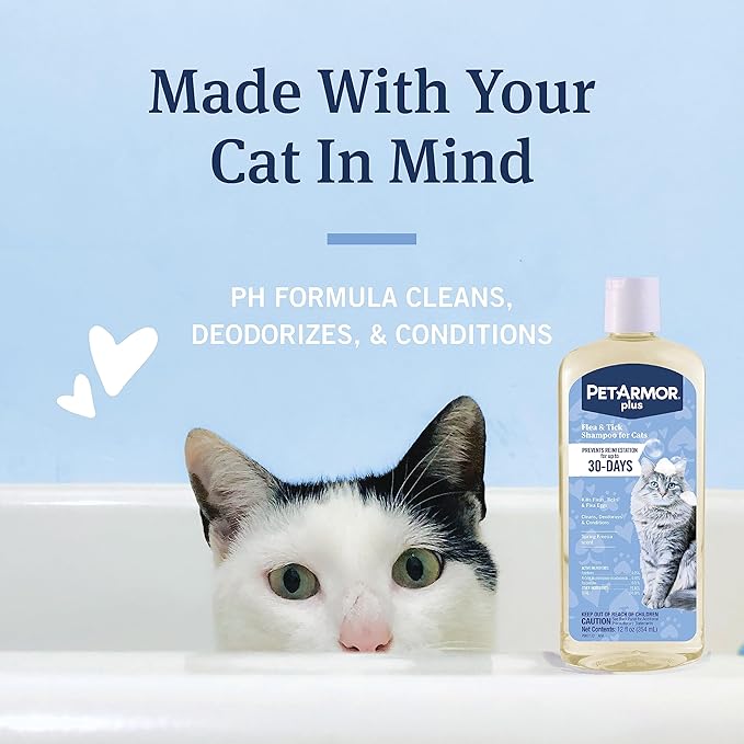 PetArmor Plus Flea and Tick Shampoo for Cats, Kills and Prevents Against Fleas and Ticks, Spring Freesia Scent, 12 fl. oz.