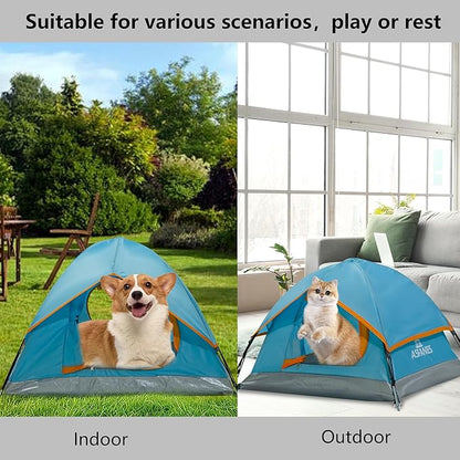 Outdoor Waterproof Pet Camping Tent, Cave Bed for Indoor Cats and Small Dogs, Portable Cat House Dog House, 39.3x39.3x23.6'', Blue, L.