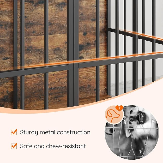 HOOBRO 46.5" Large Dog Crate Furniture, Wooden Dog Kennel Indoor, Chew-Resistant Heavy Duty Dog Cage for Large/Medium Dog, Decorative Side End Table, Rustic Brown and Black BF120GW03