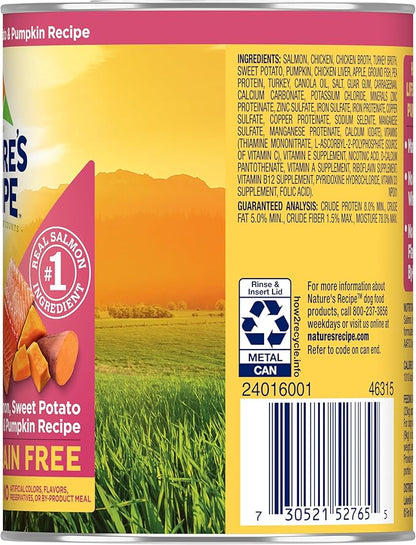 Nature's Recipe Grain Free Wet Dog Food Salmon, Sweet Potato, and Pumpkin Recipe, 13 oz. Can (Pack of 12)