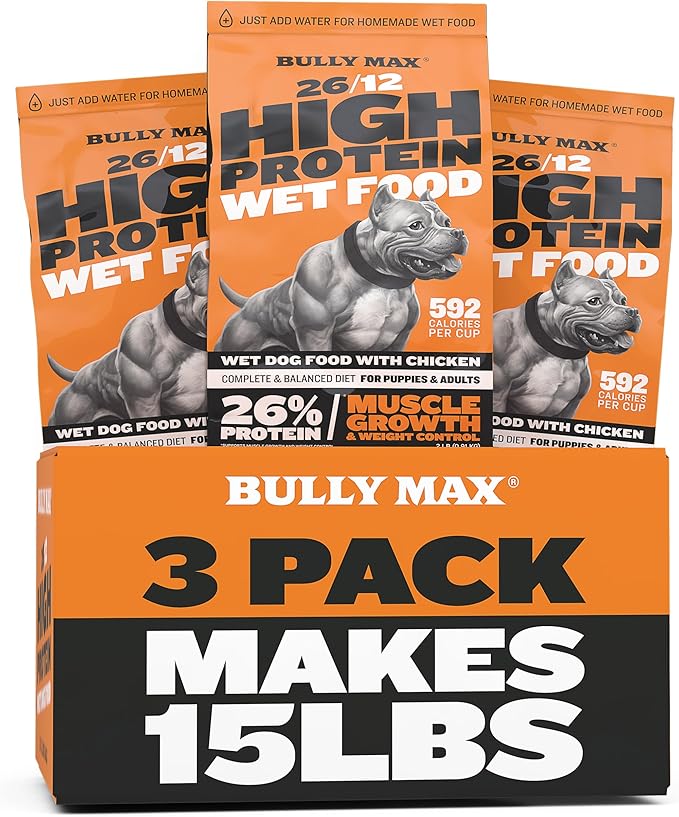 Bully Max Wet Dog Food - Instant Fresh Dehydrated High Protein Soft Puppy & Adult Dog Food with Chicken - Healthy Muscle Growth for Small & Large Breeds - 6 Dry Pounds (Makes 16.5 lbs. of Wet Food)