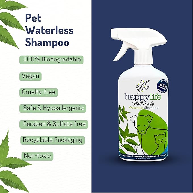 Waterless Pet Shampoo: No-Rinse Foaming Dry Shampoo Spray for Dogs & Cats - Cleanses, Hydrates, & Neutralizes Odor, pH-Balanced, Safe for Sensitive Skin & Licking, 500 ml