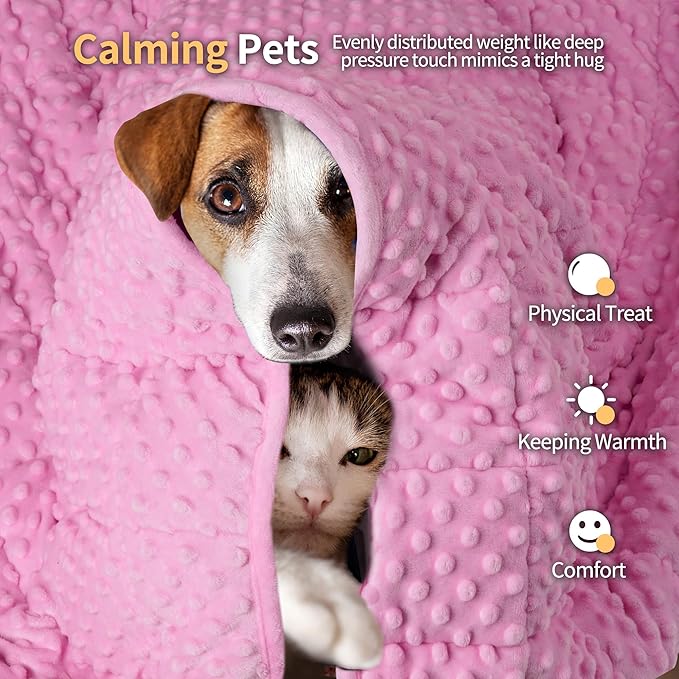 LaSyL Weighted Blanket for Pets | Thunder Blanket for Dogs Anxiety | Premium Soft Minky | Relaxation & Calming & Anti Anxiety | Used in Car, Bed, Couch | Pink, Washable Large 40" L x 47" W