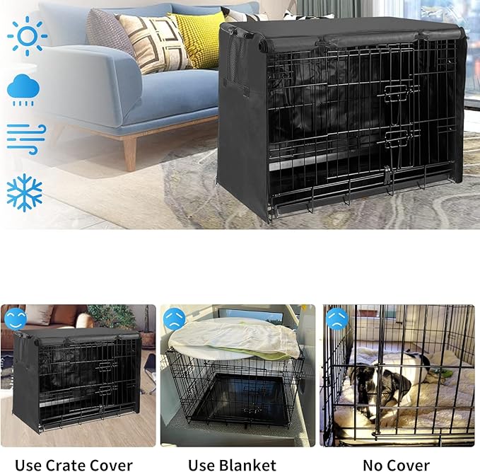 36 Inch Dog Crate Cover,Pet Kennel Cover for Wire Large Dog Cage with1 2 3 Doors. Durable Waterproof 600D Oxford Fabric Indoor/Outdoor Black