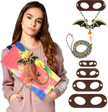 LIKZINWA Small Animal Sling Carrier,Small Animal Bag for Bearded Dragons Lizards and Reptile with Adjustable Strap (Red+Dinosaur Wing)