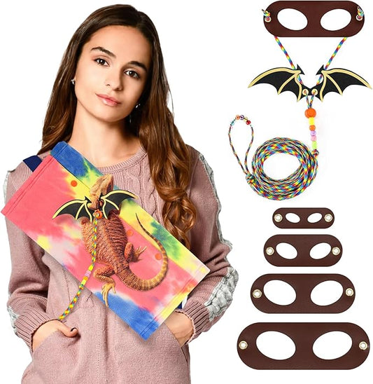 LIKZINWA Small Animal Sling Carrier,Small Animal Bag for Bearded Dragons Lizards and Reptile with Adjustable Strap (Red+Dinosaur Wing)