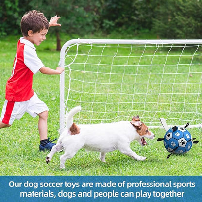 QDAN Dog Ropes Toys Soccer Ball with Straps, Interactive Dog Toys for Tug of War, Puppy Birthday Gifts, Dog Tug Toy, Dog Water Toy, Durable Dog Balls for Small & Medium Dogs-Blue&Grey（6 Inch）