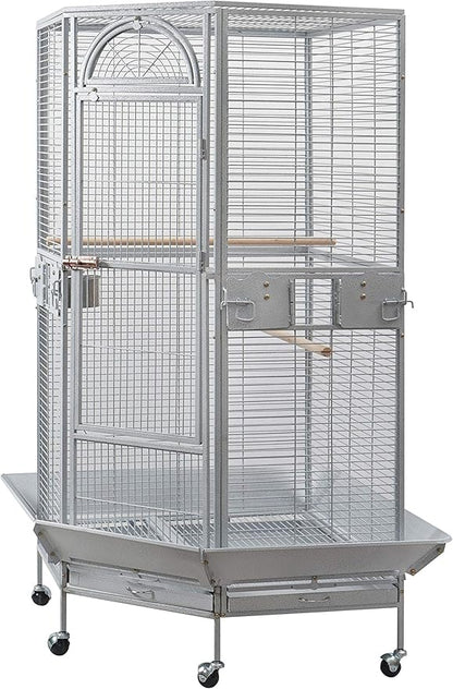 Seny Corner Bird Cage for Cockatiel Parakeet Black and White New (White)