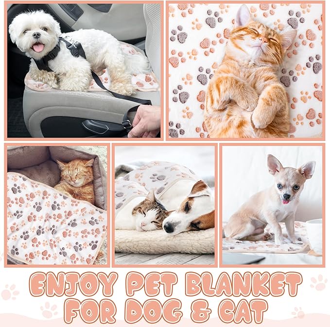 Chumia 40 Pcs Blankets Soft Fluffy Fleece Washable Pet Dog Sleep mat Paw Print Pattern Fleece Blankets for Pets Throw Warm Bed Mat for Dog Puppy Cat(24 x 16 Inch,White)