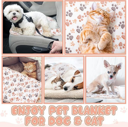 Chumia 40 Pcs Blankets Soft Fluffy Fleece Washable Pet Dog Sleep mat Paw Print Pattern Fleece Blankets for Pets Throw Warm Bed Mat for Dog Puppy Cat(24 x 16 Inch,White)