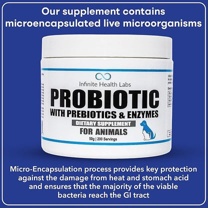 Probiotics for Dogs and Cats - Vet Formulated Made in USA Pet Prebiotic & Enzyme Powder for Digestive, Gut & Immune Health - 200 Servings (50 g)