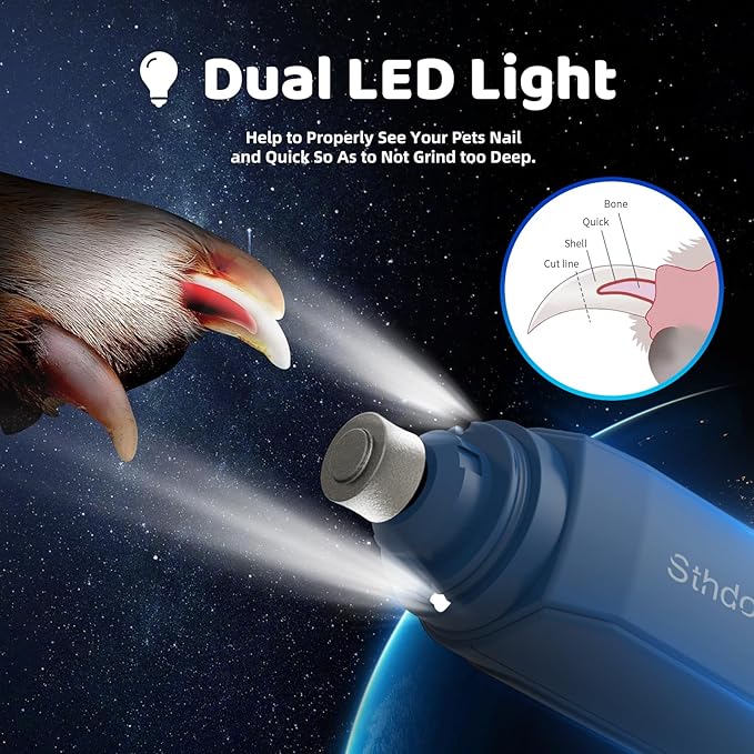 Dog Nail Grinder, 2-Speed & LED Light Rechargeable 2000mAh Powerful Super Quiet Dog Nail Trimmers Polisher Clippers Pet Paws Grooming & Smoothing for Small to Large Dogs