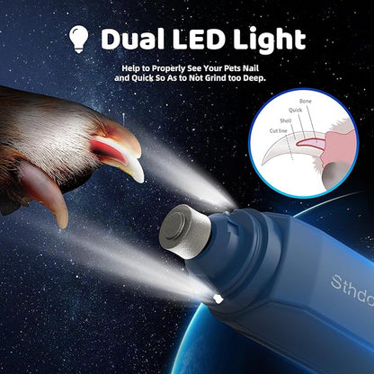 Dog Nail Grinder, 2-Speed & LED Light Rechargeable 2000mAh Powerful Super Quiet Dog Nail Trimmers Polisher Clippers Pet Paws Grooming & Smoothing for Small to Large Dogs