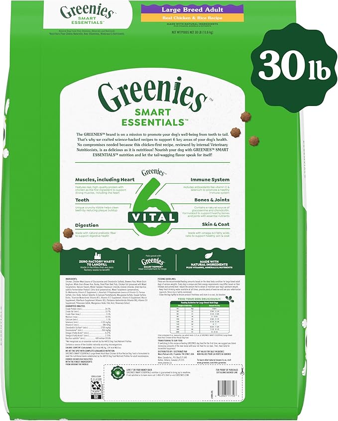 Greenies Smart Essentials Large Breed Adult High Protein Dry Dog Food Real Chicken & Rice Recipe, 30 lb. Bag