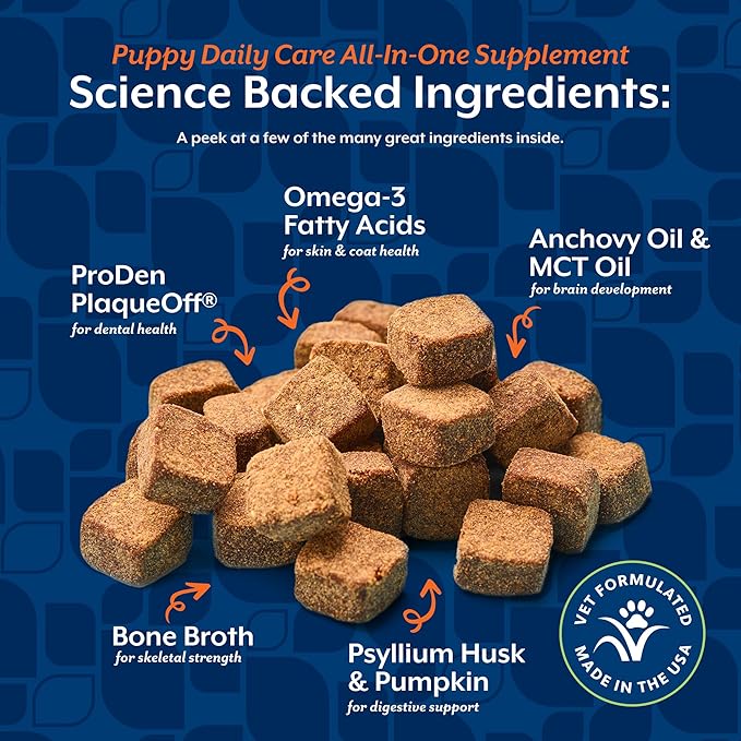 NaturVet All-In-One Puppy Daily Care, 6-In-1 Support Dog Soft Chews to Help Bones, Joints, Digestion, Teeth, Cognition, and More, Hickory Smoked Bacon Flavored Pet Supplement for Puppies, 60 Count Jar