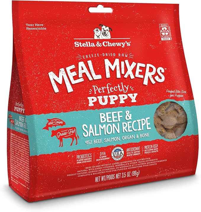 Stella & Chewy's Freeze Dried Raw Meal Mixers  Crafted for Puppies  Grain Free, Protein Rich Perfectly Puppy Beef & Salmon Recipe  3.5 oz Bag