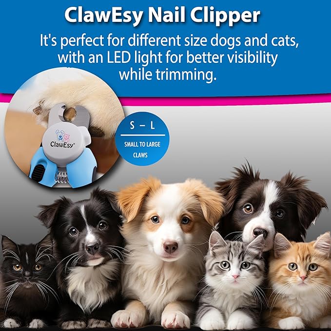 Dog Nail Clipper with Ultra Bright LED Light for Bloodline, Stainless Steel Pet Nail Trimmer with Safety Guard, Ergonomic Handle, Free Nail File for Smooth, Easy Grooming. Dogs and Cats(Pink)