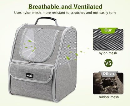 Pecute Cat Backpack Carrier, Small Dog Backpack Carrier, Pet Backpack Carrier for Cats Dogs Puppy Kitten, Cat Carrier Bag Carrying for Travel Hiking Bike Riding Walking Outdoor,Light Gray