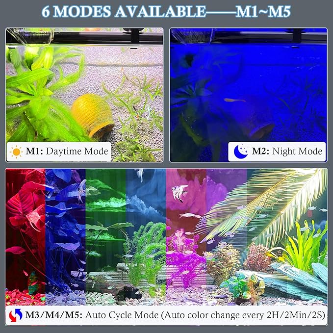 FEDOUR 18.9in Submersible Aquarium LED Light, 24/7 Aquarium Lights with Full Spectrum RGBW LEDs, IP68 Waterproof Fish Tank Light with Dimming, Timming and Color Adjustable