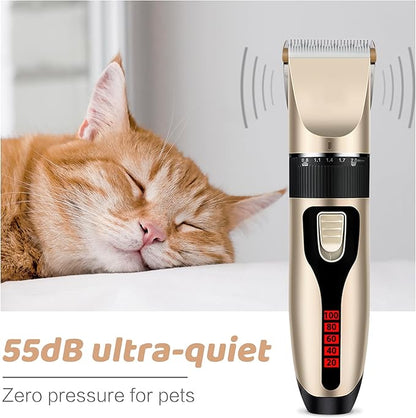Dog Grooming Kit & Paw Trimmer-Low Noise Electric Quiet Clippers Set, Rechargeable Cordless Pet Hair Clippers for Thick Coats with Scissors & Trimmer -Professional Grooming Tools for Dogs, Cats, Pets