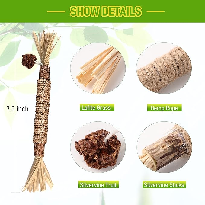 5 Pack Silvervine Cat Toy, Silvervines Sticks Cat Toys for Indoor Cats, Cat & Kitten Chew Toys for Aggressive Chewers, Cat Dental Toy for Kitten Teeth Cleaning, Matatabi Silvervine for Cats
