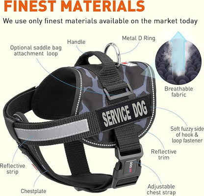 Dogline Unimax Dog Harness Vest with Service Dog Patches Reflective No-Pull, Adjustable Straps, Breathable Neoprene for Medical, Service, Identification and Training Dogs Girth 15 to 19" Giraffe Gray