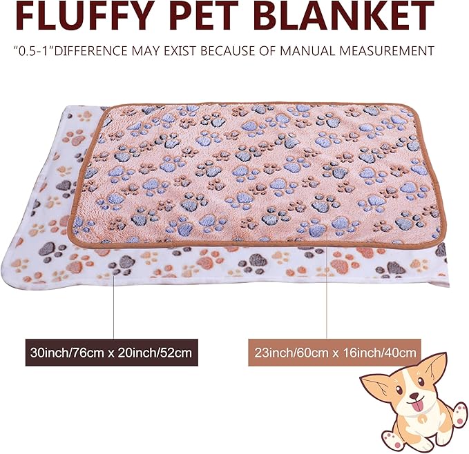 UTTPLL Blanket-Premium-Flannel-Medium-Printed Throw for Cat Dog Puppy Animals Super Soft Fluffy Fleece Pet Blankets Warm Sleep Mat Cute Paw Coffee