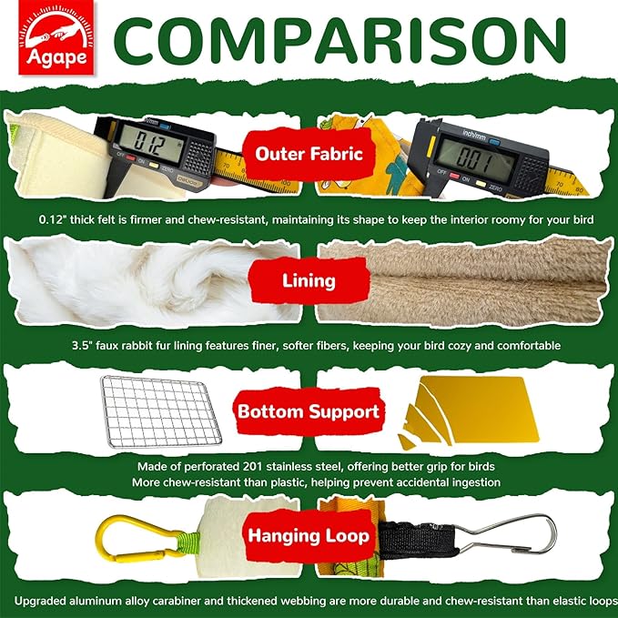 Agape Bird Nest, Soft Hammock for Cage, Hanging Plush Hideaway, Warm Bird House for Small, Medium & Large Parrots, Cozy Hut for Parakeet, Budgie, Cockatiel, Lovebird, Conure, Nido para Periquitos