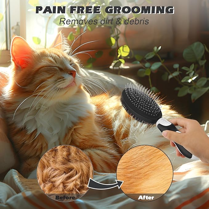 2PCS Dog Grooming Tools - Double-Sided Bath Brush for Shedding and Bathing - Small Animals Brushes, Suitable for Short/Long Haired Dogs, Premium Pet Supplies (Black White)