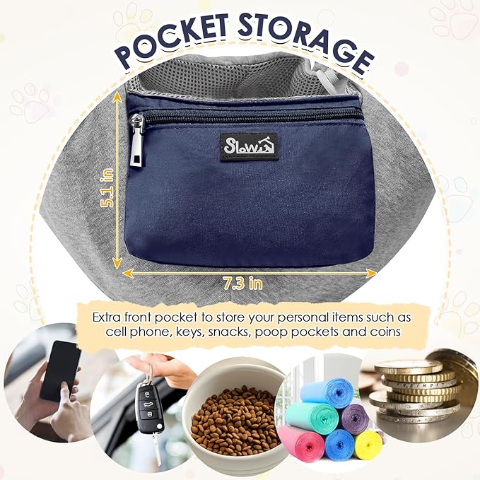 SlowTon Dog Carrier Sling - Puppy Carrier with Window and Storage Pocket Fits up to 12lbs, Dog Sling with Thick Adjustable Shoulder Strap and Safety Leash, Pet Carrier Bag for Small Dogs Cats(Blue M)