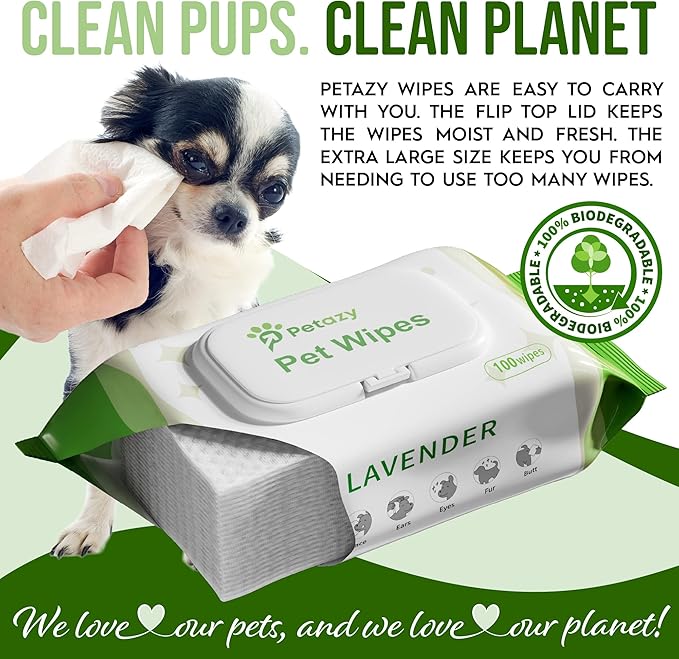 Dog Wipes for Paws and Butt Ears Eyes | Organic Pet Wipes for Dogs | Hypoallergenic Lavender Scented Dog Wipes Cleaning Deodorizing | Extra Thick Plant Based Wipes Dogs Cats Pets | 100 Count