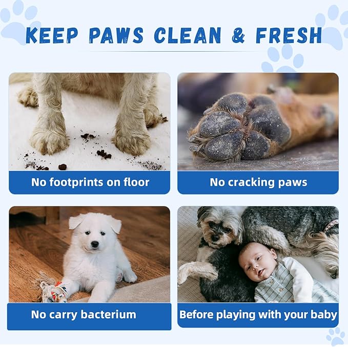 Dog Paw Cleaner, No-Rinse Foaming Cleanser, Moisturizing & Deodorizing Paw Wash with Silicone Bristle Brush, Deep Clean, Easy & Portable Paw Cleaner for Dogs