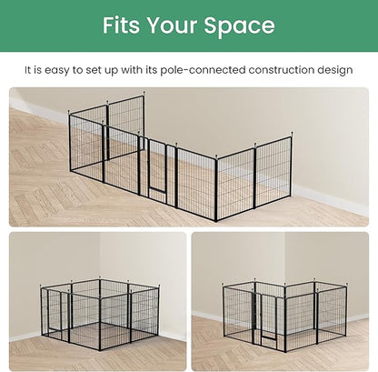 Dog Playpen 32 Inch 8 Panels, Heavy Duty Metal Pet Playpen Indoor Outdoor for Camping, Yard, RV, Garden Fence, Privacy Patio, Black