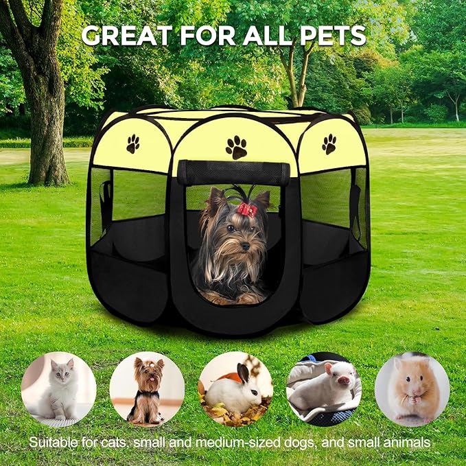 Pet Dog Puppy Playpen Dog Cat Tent Crates, Foldable Exercise Kennel Portable Playpen for Small Medium Dogs/Cats/Rabbits, Indoor Outdoor Travel Camping Use with Removable Zipper Top Green