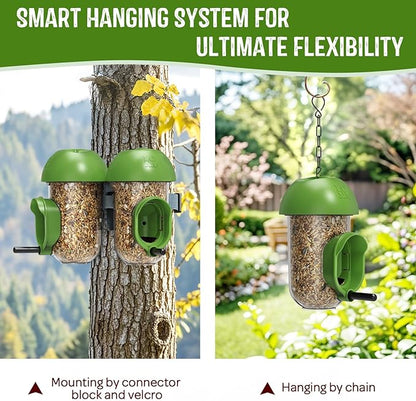 LONA Bird Feeders for Outdoors 2 Pack, Tube Birds Feeder Weatherproof with Multiple Hanging Methods, Wild Feeding Silo for Outside, 1 Port