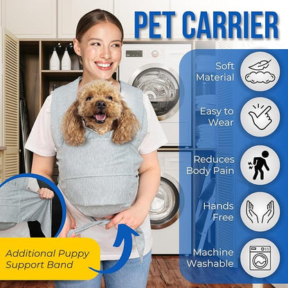 Dog Swaddle Carrier-Sling for Small Dogs-Stylish Grey Shoulder and Neck Dog Holder Carrier-Hands Free and Adjustable Dog Wrap Puppy Pouch Carrier Front-Puppy Sling Carrier for Small Dogs 0-15 lbs