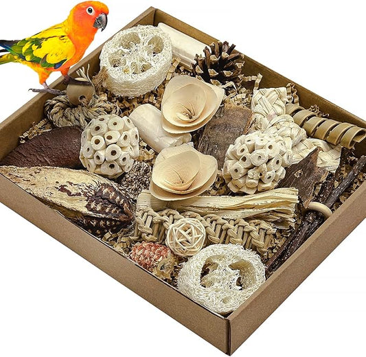 Natural Bird Toy Foraging Parrot Shredding Toys Box Conure Chewing Toys for Cockatiel Lovebird Parakeet Budgie Small-Medium Birds (Nature Color)
