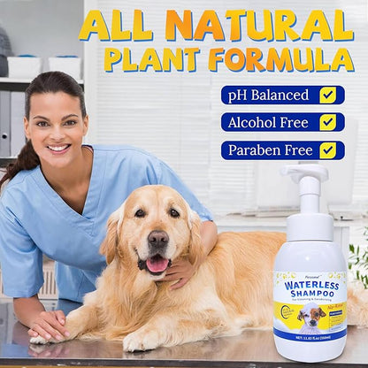 Waterless Dog Shampoo No Rinse Puppy Dry Hypoallergenic Shampoo and Conditioner - Soothing and Deodorizing Quickly Cleans Smelly Dogs and Cats (11.84 fl oz/350ml)