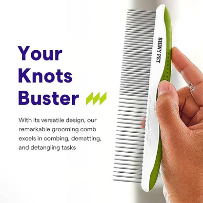 Dog & Cat Comb  Removes Tangles, Knots, and Matted Fur  Grooming Tool with Stainless Steel Teeth and Non-Slip Handle  Best Pet Hair Comb for Home Grooming Kit  Includes eBook Guide