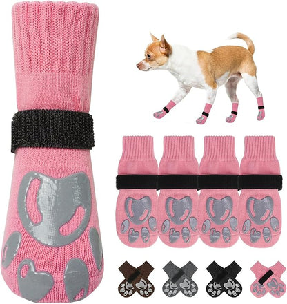 BEAUTYZOO Dog Socks, Non Slip Dog Socks to Prevent Licking Paws -Dog Shoes for Hot/Cold Pavement, Dog Boots & Paw Protectors, Dog Booties for Hardwood Floors, Small Medium Large Senior Dogs