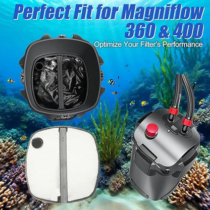 8 PCS Replacement Filter Pads for MarineLand for Magniflow 360/400 Canister Filters, Upgraded 3-in-1 Coarse (Activated Carbon) & White Floss Media - Mechanical & Biological Filtration