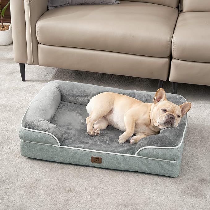 EHEYCIGA Orthopedic Dog Bed for Medium Dogs, Waterproof Memory Foam Medium Dog Beds with Sides, Non-Slip Bottom and Egg-Crate Foam Medium Dog Couch Bed with Washable Removable Cover, Greyish Green