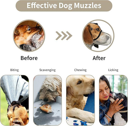 Dog Muzzle, Breathable Soft Muzzle for Extra Small Dogs to Anti & Prevent Barking Biting Chewing, Reflective & Adjustable Basket Muzzle with Air Mesh for Dachshund Beige XS