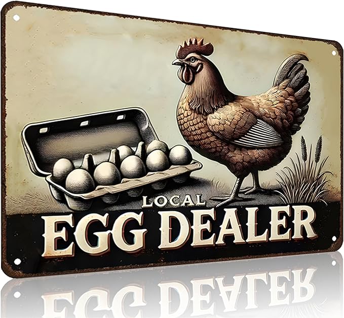 Funny Chicken Gifts Relax Local Egg Dealer Tin Sign for Home Farm Chicken Coop Farmhouse Kicthen Garden Decor 8 X 12 Inch (3522)