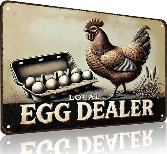 Funny Chicken Gifts Relax Local Egg Dealer Tin Sign for Home Farm Chicken Coop Farmhouse Kicthen Garden Decor 8 X 12 Inch (3522)