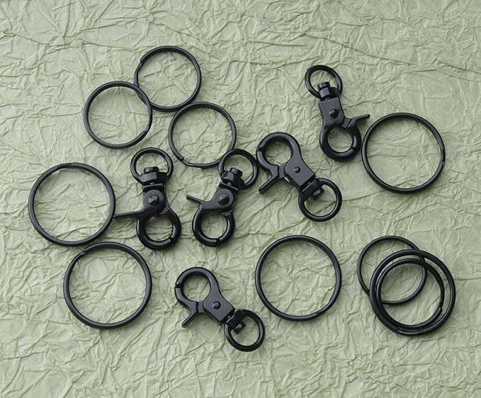 5 Pcs Dog Tag Clips with 5 Pcs 3/4 Inch Keychain 5 Pcs 1 Inch Keychain Multipurpose Metal Dog Tag Rings for Pet Kitten Cat Collars ID Holder Harnesses (Black)