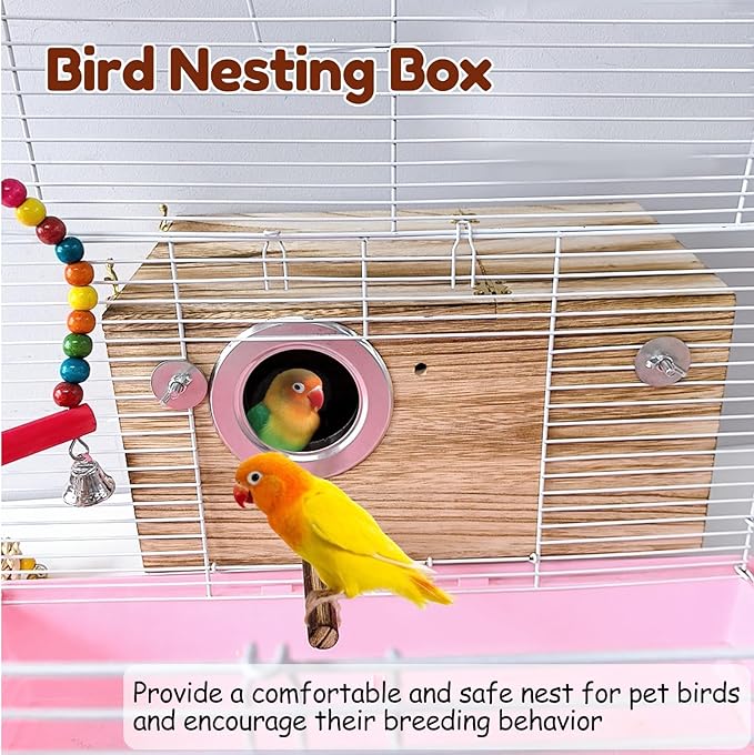 Tfwadmx Cockatiel Nesting Box Bird Nest Box Wood Bird House for Cage Parrot Breeding Boxes for Conures and Other Medium Sized Birds 13.4" x 7.5" x 6.7"