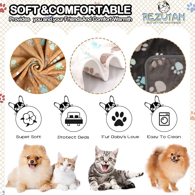 1 Pack 3 Blankets for Dogs Super Soft Fluffy Premium Fleece Pet Blanket Dogs Blankets for Dogs Flannel Throw for Dog Puppy Cat Paw Blanketï¼_rey/Brown/Whiteï¼23x16inch